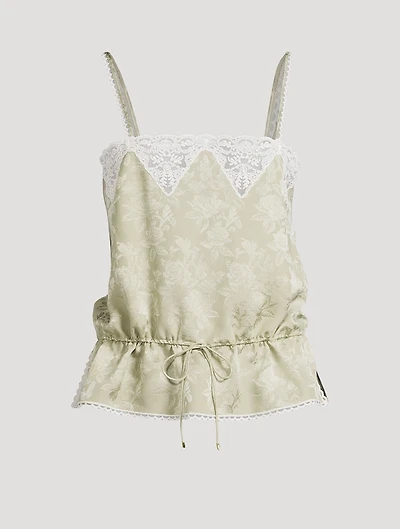Drawstring Floral Jacquard Silk Cami
