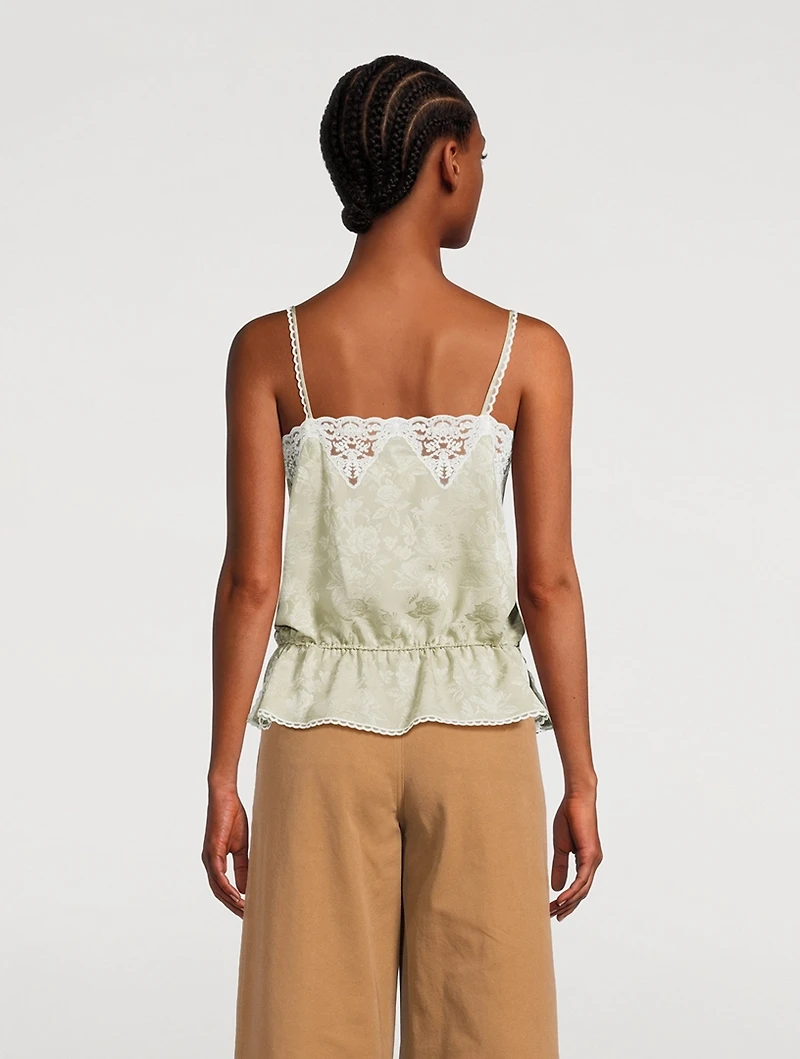 Drawstring Floral Jacquard Silk Cami