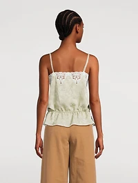 Drawstring Floral Jacquard Silk Cami