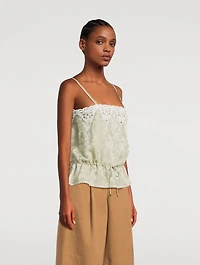 Drawstring Floral Jacquard Silk Cami
