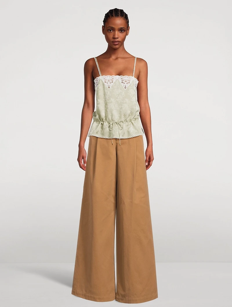 Drawstring Floral Jacquard Silk Cami
