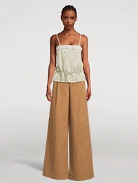 Drawstring Floral Jacquard Silk Cami