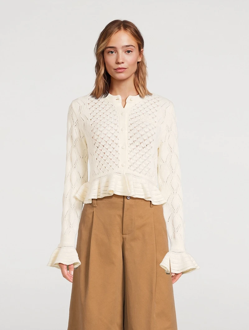 Ruffled Pointelle Cardigan