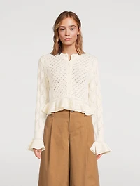 Ruffled Pointelle Cardigan