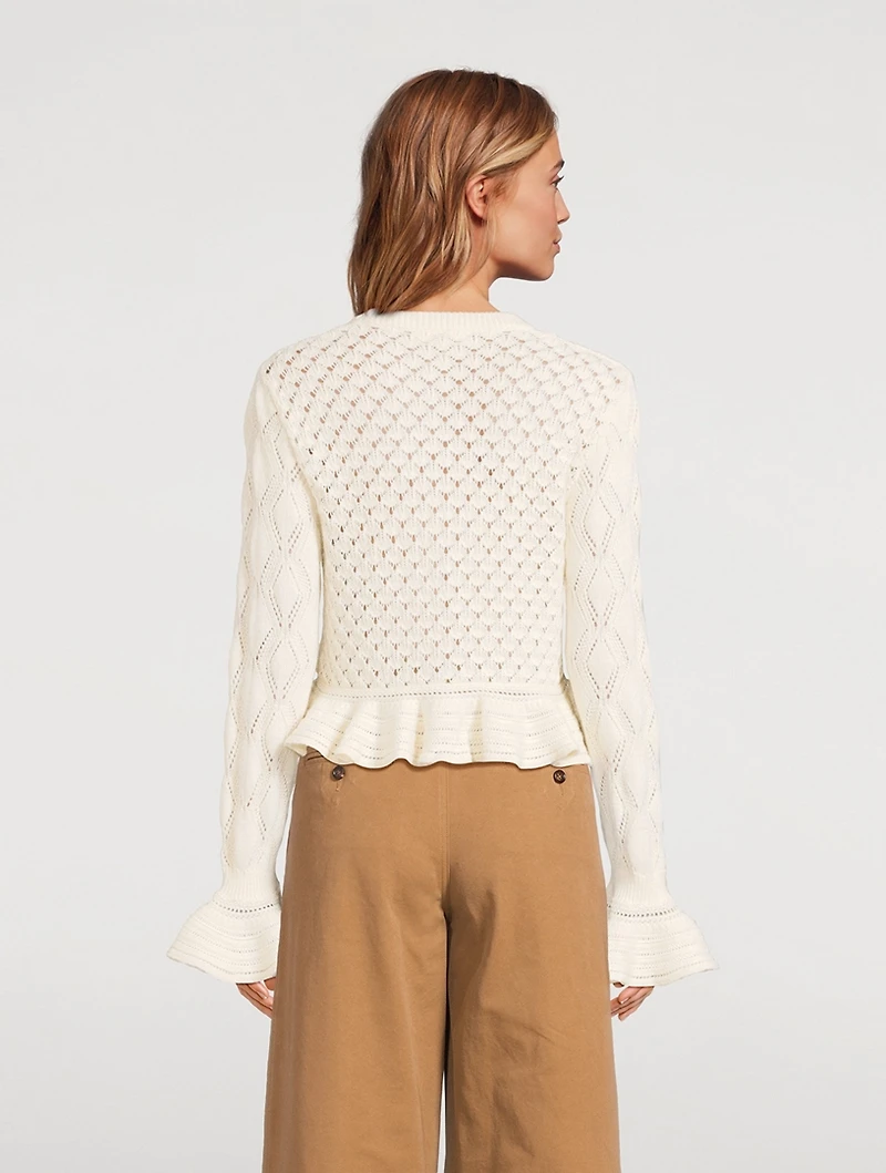 Ruffled Pointelle Cardigan