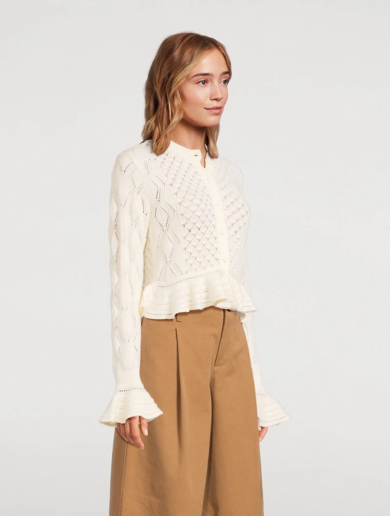 Ruffled Pointelle Cardigan