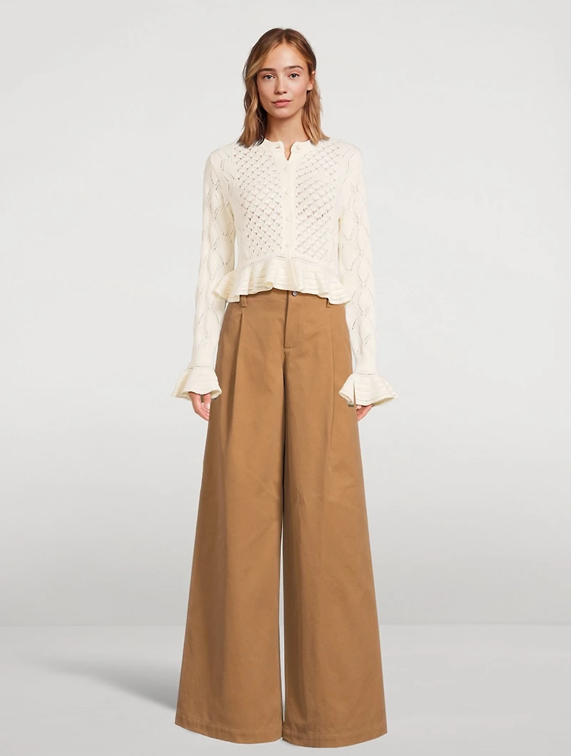 Ruffled Pointelle Cardigan