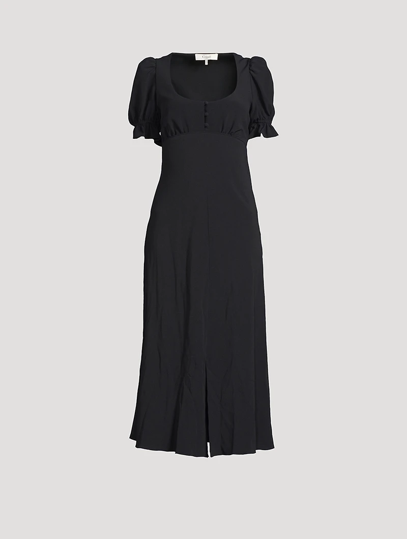 Puff-Sleeve Midi Dress