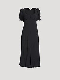 Puff-Sleeve Midi Dress