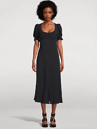 Puff-Sleeve Midi Dress
