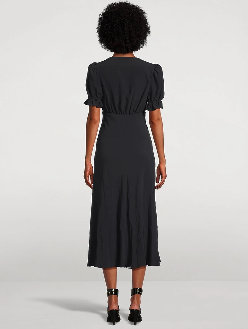 Puff-Sleeve Midi Dress