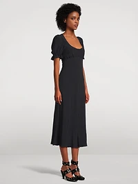 Puff-Sleeve Midi Dress