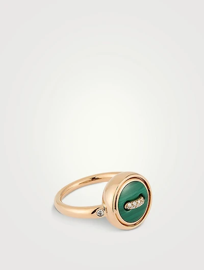Pom Pom Dot 18K Rose Gold Reversible Malachite Ring With Diamonds
