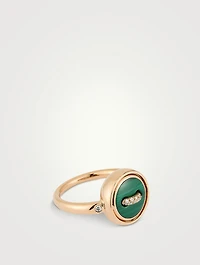 Pom Pom Dot 18K Rose Gold Reversible Malachite Ring With Diamonds