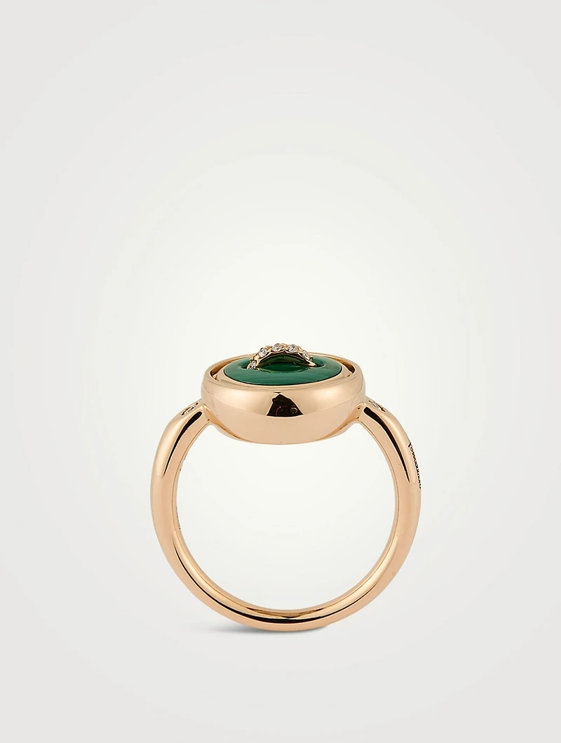 Pom Pom Dot 18K Rose Gold Reversible Malachite Ring With Diamonds