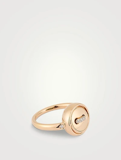 Pom Pom Dot 18K Rose Gold Reversible Turquoise Ring With Diamonds