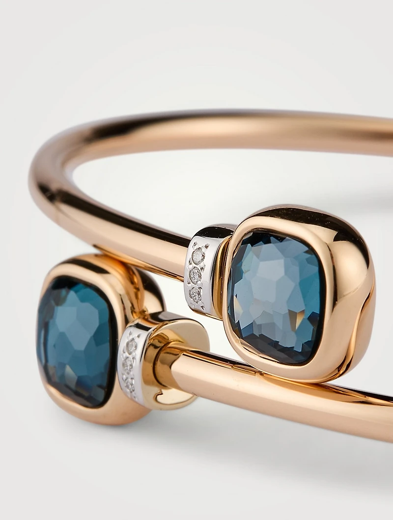 Nudo Mini 18K Rose Gold And White Bangle Bracelet With London Blue Topaz Diamonds