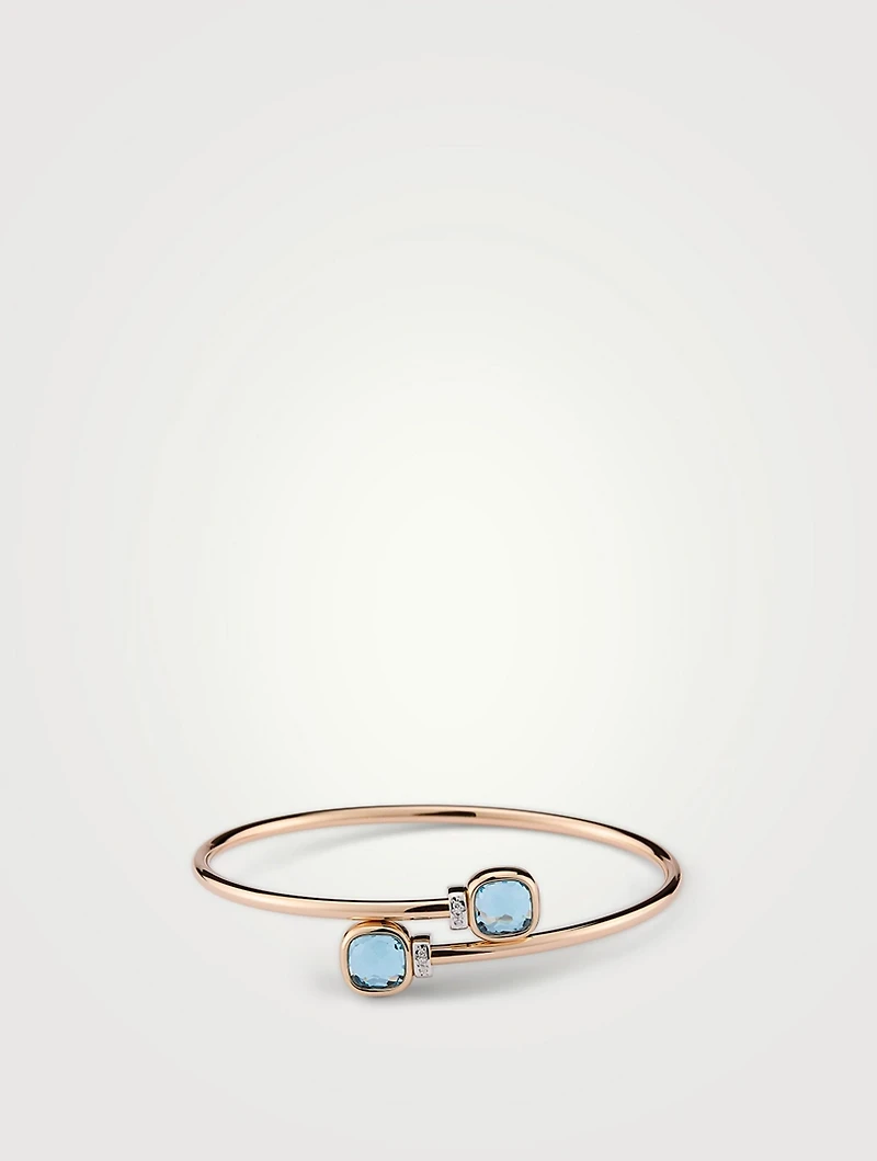 Nudo Mini 18K Rose Gold And White Bangle Bracelet With Sky Blue Topaz Diamonds