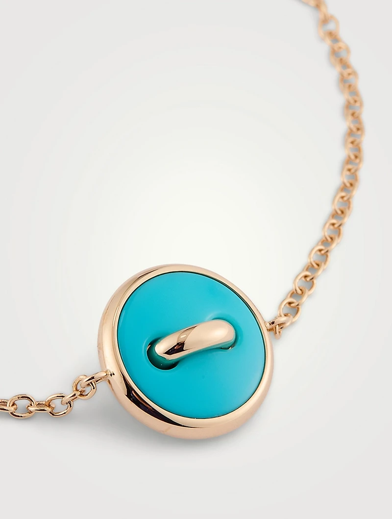 Pom Pom Dot 18K Rose Gold Reversible Bracelet With Turquoise And Diamonds