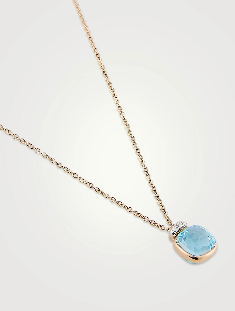 Nudo Mini 18K Rose Gold And White Gold Pendant Necklace With Sky Blue Topaz And Diamonds