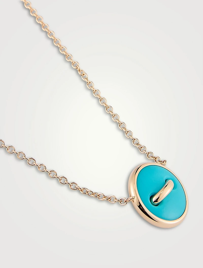 Pom Pom Dot 18K Rose Gold Reversible Pendant Necklace With Turquoise And Diamonds