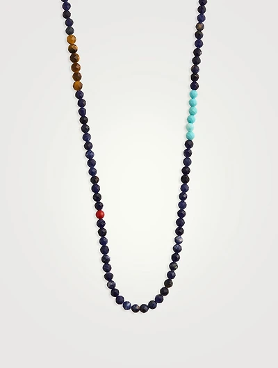 Faceted Dumortierite, Tiger Eye, And Turquoise Beaded Necklace