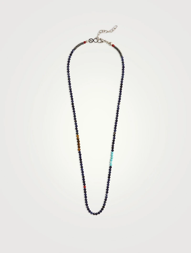 Faceted Dumortierite, Tiger Eye, And Turquoise Beaded Necklace