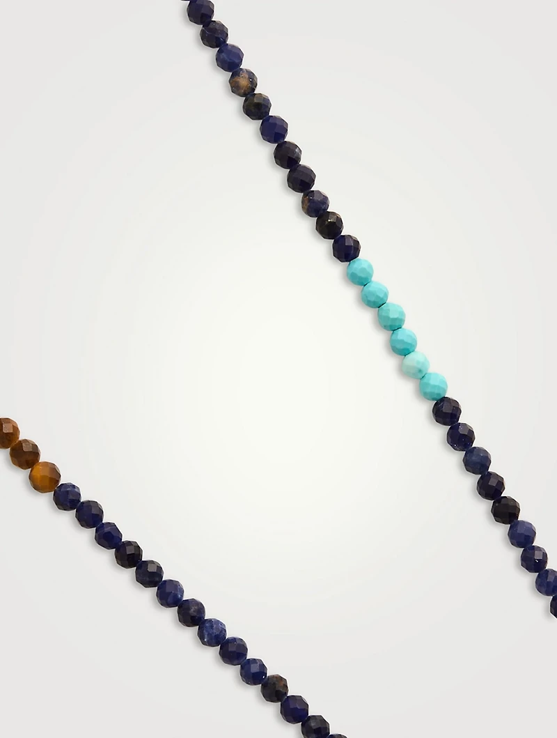 Faceted Dumortierite, Tiger Eye, And Turquoise Beaded Necklace