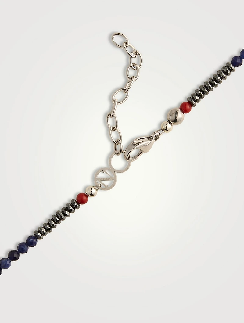 Faceted Dumortierite, Tiger Eye, And Turquoise Beaded Necklace