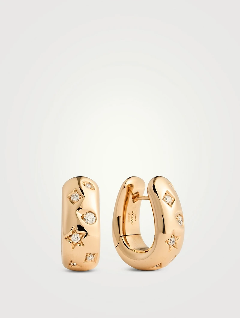 Iconica 18K Rose Gold Huggie Hoop Earrings With Diamonds