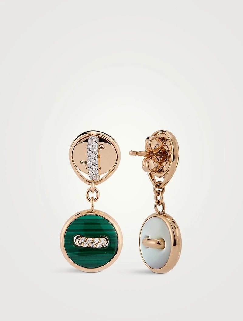 Pom Pom Dot 18K Rose Gold Earrings With Diamonds, Malachite, And Mother-Of Pearl