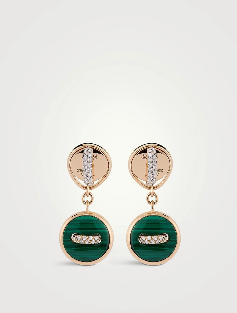 Pom Pom Dot 18K Rose Gold Earrings With Diamonds, Malachite, And Mother-Of Pearl