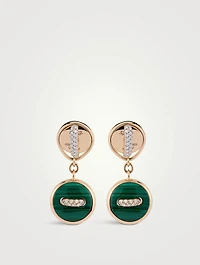 Pom Pom Dot 18K Rose Gold Earrings With Diamonds, Malachite, And Mother-Of Pearl