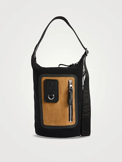 Small Flex Loop Canvas And Suede Bucket Bag