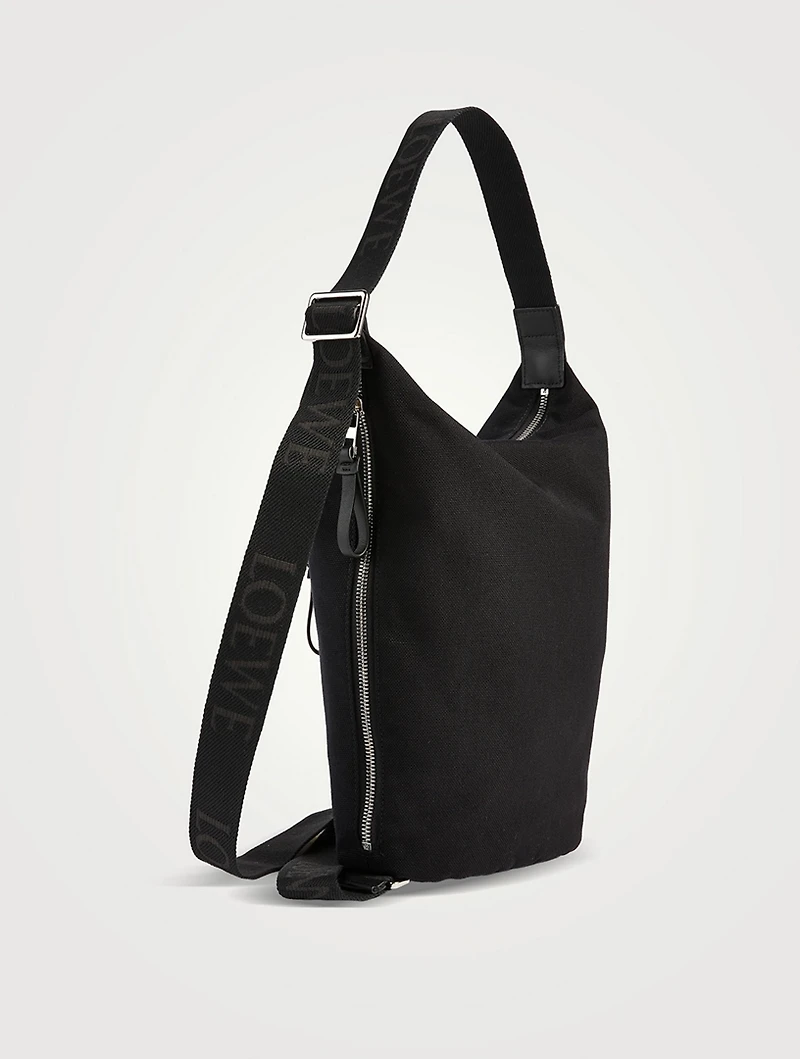 Small Flex Loop Canvas And Suede Bucket Bag
