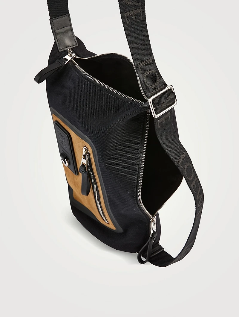Small Flex Loop Canvas And Suede Bucket Bag