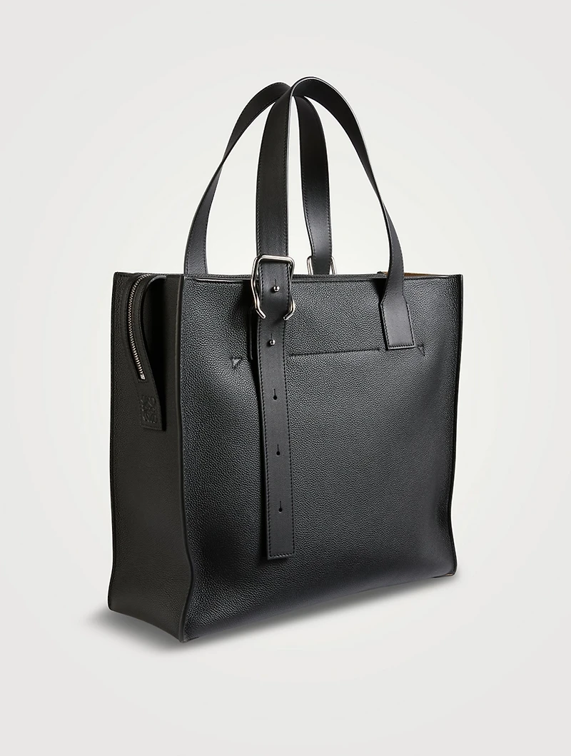 Buckle Leather Zip Tote