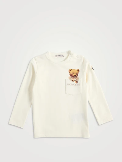 Teddy Bear Motif Cotton T-Shirt