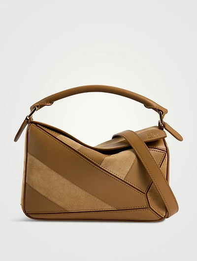 Small Puzzle Patchwork Leather And Suede Bag