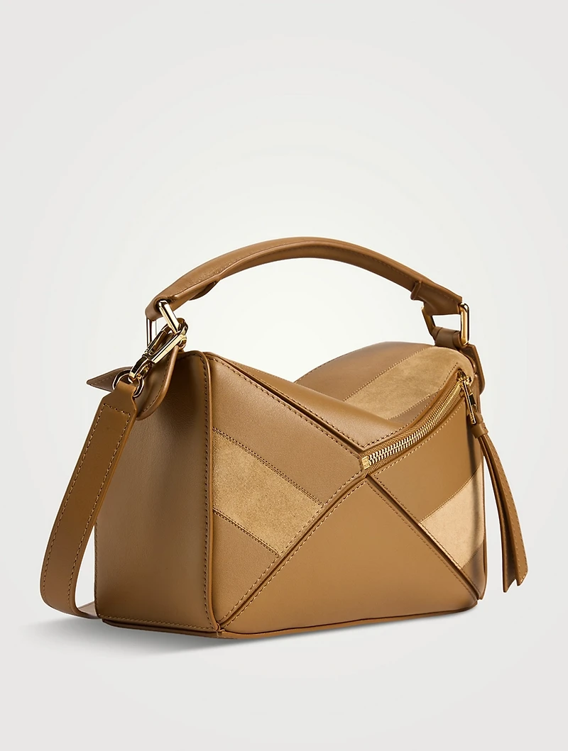 Small Puzzle Patchwork Leather And Suede Bag