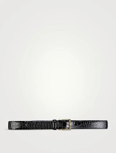 Croc-Embossed Leather Belt
