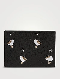 Leather Card Holder With Goose Embroidery
