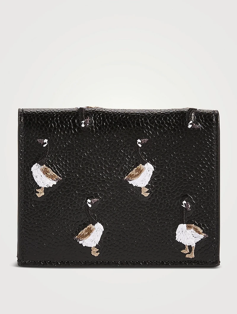 Leather Double Card Holder With Goose Embroidery
