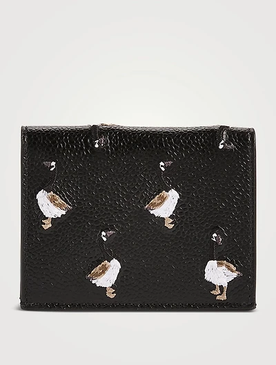 Leather Double Card Holder With Goose Embroidery