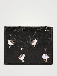 Leather Double Card Holder With Goose Embroidery