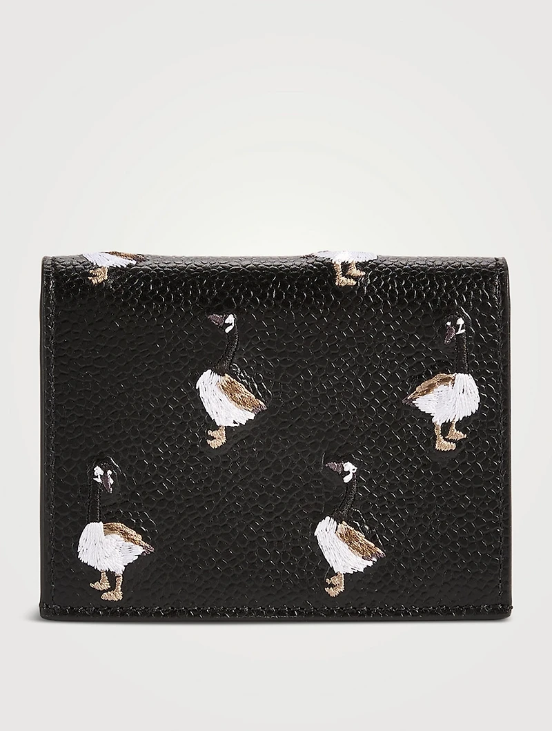 Leather Double Card Holder With Goose Embroidery