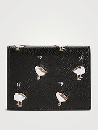 Leather Double Card Holder With Goose Embroidery