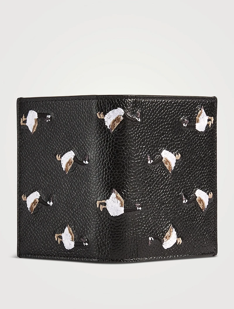 Leather Double Card Holder With Goose Embroidery