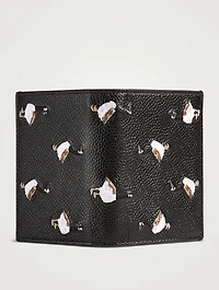 Leather Double Card Holder With Goose Embroidery