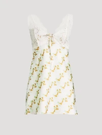 Countryside Lace-Trimmed Satin Mini Dress Floral Print
